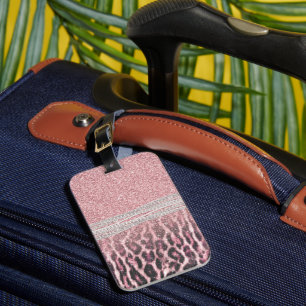 Étiquette À Bagage Impression d'animal girly chic rose léopard Paille