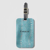 Étiquette À Bagage Impression de serpent d'argent bleu turquoise (Devant Vertical)