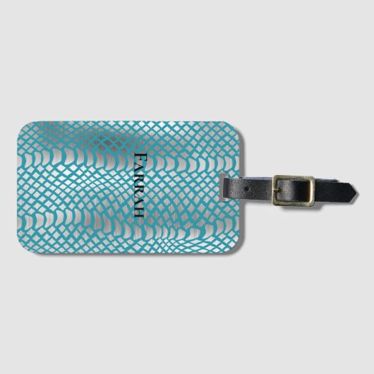 Étiquette À Bagage Impression de serpent d'argent bleu turquoise (Devant Horizontal)