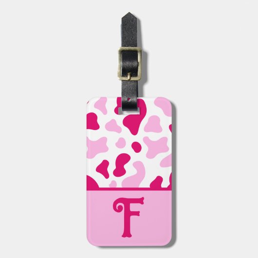 Étiquette À Bagage Impression de vache rose, Bloc de couleur initial (Devant Vertical)