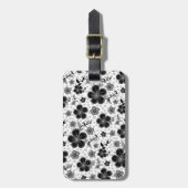 Étiquette À Bagage Impression florale noir et blanc (Devant Vertical)