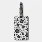 Étiquette À Bagage Impression florale noir et blanc (Dos Vertical)