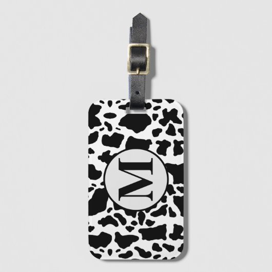 Étiquette À Bagage Impression Monogramme de vache noire et blanche (Devant Vertical)