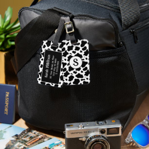 Étiquette À Bagage Imprimé de vache noir blanc Monogramme