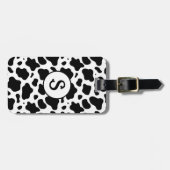 Étiquette À Bagage Imprimé de vache noir blanc Monogramme (Devant horizontal)