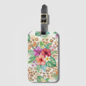 Étiquette À Bagage Imprimé Floral Tropical Léopard (Devant Vertical)