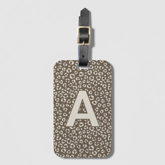 Étiquette À Bagage Imprimé léopard beige monogrammé (Devant Vertical)