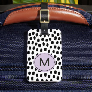 Étiquette À Bagage Imprimé personnalisé monogramme noir et blanc