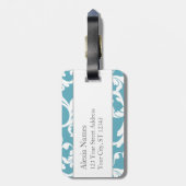 Étiquette À Bagage Imprimer Damas monogrammes bleu océan (Dos Vertical)