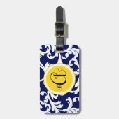 Étiquette À Bagage Imprimer les Damas monogrammes bleu et jaune de la (Devant Vertical)