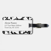 Étiquette À Bagage Imprimer les damas monogrammes noirs et rouges (Dos horizontal)