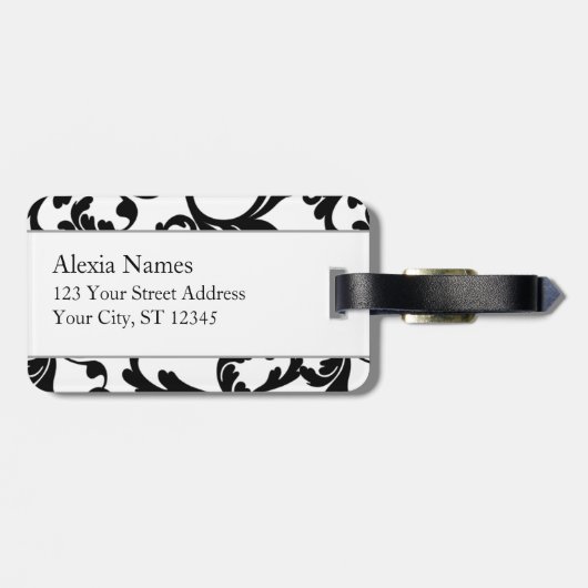 Étiquette À Bagage Imprimer les damas monogrammes noirs et rouges (Dos horizontal)