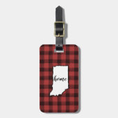 Étiquette À Bagage Indiana | Buffle rouge et noir Plaid Home State (Devant Vertical)