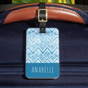 Étiquette À Bagage Indigo Boho Chevron Monogrammé