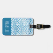Étiquette À Bagage Indigo Boho Chevron Monogrammé (Devant horizontal)