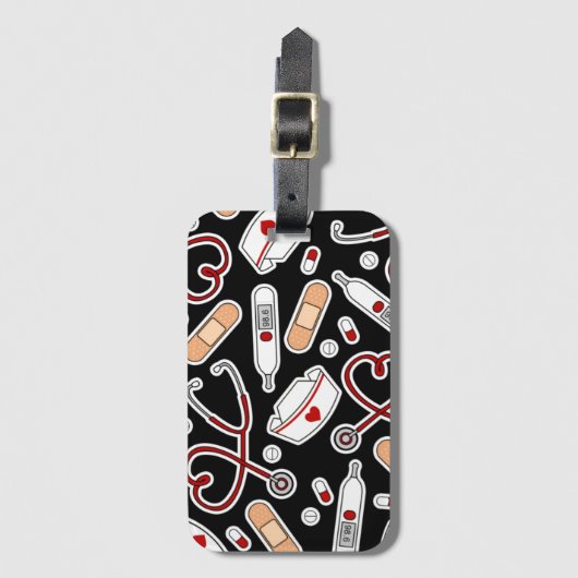 Étiquette À Bagage Infirmière Amour Imprimer Arrière - plan noir (Devant Vertical)