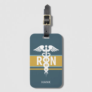 Étiquette À Bagage Infirmière inscrite Blue Gold Caduceus Personnalis