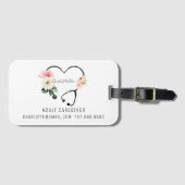 Étiquette À Bagage Infirmière soignante Stethoscope floral (Devant Horizontal)