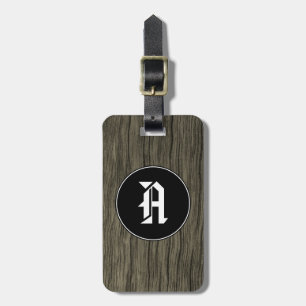 Étiquette À Bagage Initiale de coutume + Motif en bois rustique de