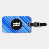 Étiquette À Bagage Initiale de coutume + Rayures de motif bleu (Devant horizontal)