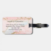 Étiquette À Bagage Initiale de monogramme en agate rose avec paillett (Dos horizontal)