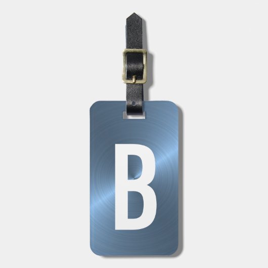 Étiquette À Bagage initiale métallique balayée bleu-clair de (Devant Vertical)