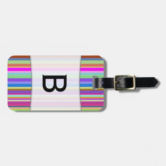 Étiquette À Bagage Initiale nommée faite sur commande + Rayures de (Devant horizontal)