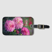 Étiquette À Bagage Initiales à fleurs de dahlia rose et blanc (Devant Horizontal)