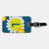 Étiquette À Bagage INITIALES CUSTOMISÉES à la Fleur blanche orange (Devant horizontal)