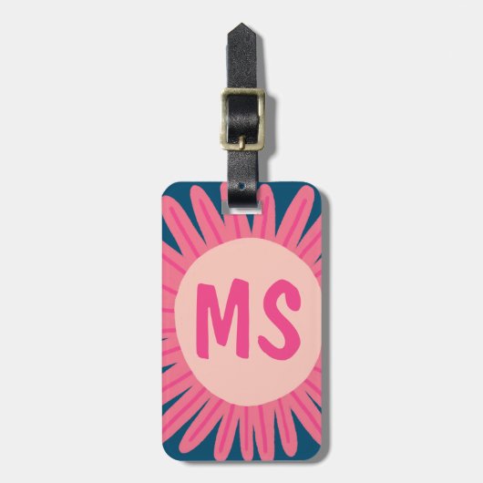 Étiquette À Bagage INITIALES CUSTOMISÉES de Fleur Rose Daisy (Devant Vertical)