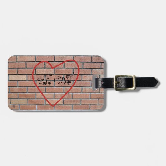 Étiquette À Bagage Initiales dans le graffiti d'amour de coeur (Devant horizontal)