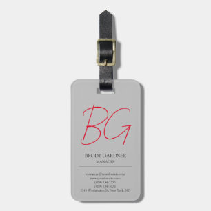 Étiquette À Bagage Initiales de monogramme gris gris clair moderne