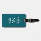 Étiquette À Bagage Initiales de monogramme personnalisées Feuille bot (Devant horizontal)