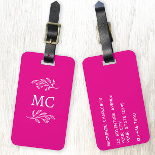 Étiquette À Bagage Initiales de monogramme personnalisées Feuille bot