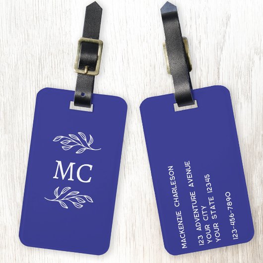 Étiquette À Bagage Initiales de monogramme personnalisées Feuille bot