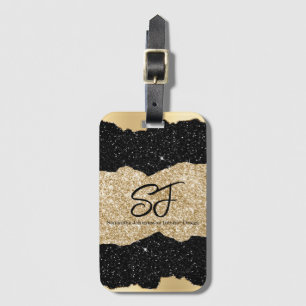 Étiquette À Bagage Initiales de monogramme sur paillettes noires et d