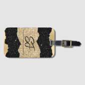 Étiquette À Bagage Initiales de monogramme sur paillettes noires et d (Devant Horizontal)