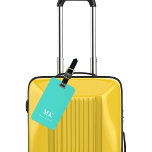 Étiquette À Bagage Initiales de monogramme turquoise<br><div class="desc">Arrière - plan de couleur turquoise. Personnalisez et ajoutez vos lettres monographiques et votre nom complet sur le devant. Vos coordonnées au verso.</div>