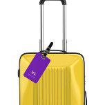 Étiquette À Bagage Initiales de monogramme violet<br><div class="desc">Un arrière - plan de couleur violette. Personnalisez et ajoutez vos lettres monographiques et votre nom complet sur le devant. Vos coordonnées au verso.</div>