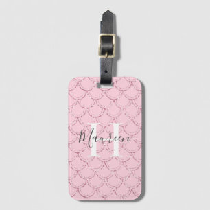 Étiquette À Bagage Initiales de nom en monogramme Rose Écailles de si