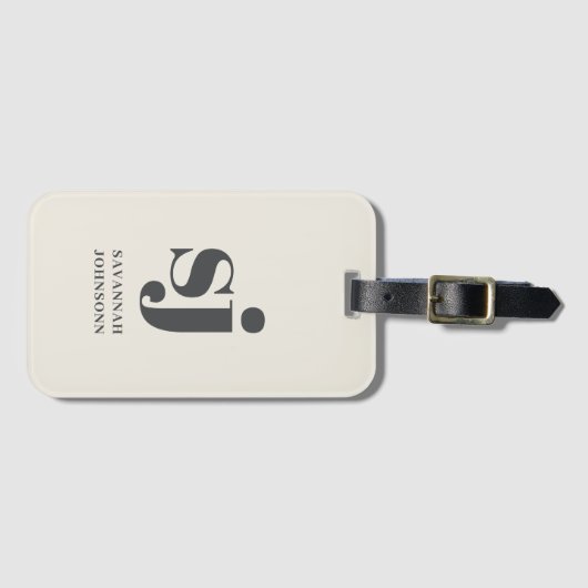 Étiquette À Bagage Initiales du monogramme de crème (Devant Horizontal)