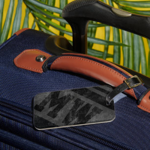 Étiquette À Bagage Initiales du voyageur Monogramme sur noir moderne
