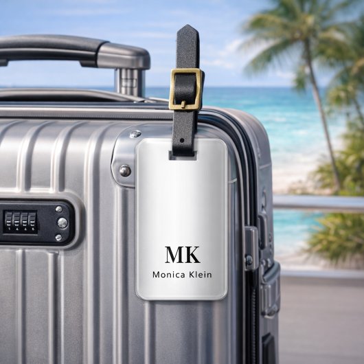 Étiquette À Bagage Initiales en argent monogramme élégant