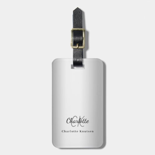 Étiquette À Bagage Initiales en argent monogramme élégant (Devant Vertical)