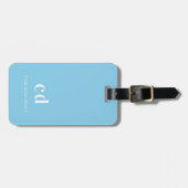Étiquette À Bagage Initiales en monogramme blanc bleu clair (Devant horizontal)
