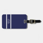 Étiquette À Bagage Initiales en monogramme blanc bleu marine (Devant horizontal)
