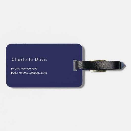 Étiquette À Bagage Initiales en monogramme blanc bleu marine (Dos horizontal)