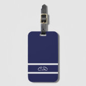 Étiquette À Bagage Initiales en monogramme blanc bleu marine (Devant Vertical)
