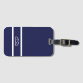 Étiquette À Bagage Initiales en monogramme blanc bleu marine (Devant Horizontal)