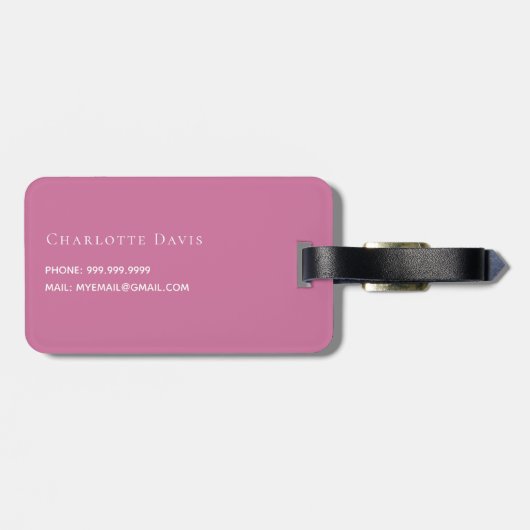 Étiquette À Bagage Initiales en monogramme blanc rose (Dos horizontal)